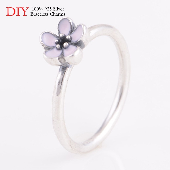 argent émail rose fleur de cerisier anneaux pour les femmes bague de ... argent émail rose fleur de cerisier anneaux pour les femmes bague de ...