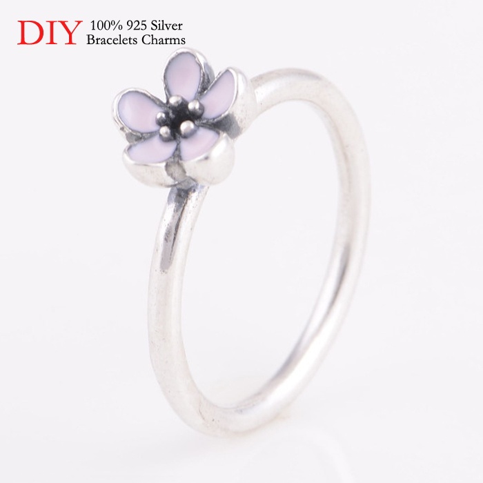 argent Ã©mail rose fleur de cerisier anneaux pour les femmes bague de ...