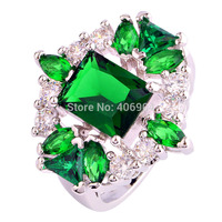 Wholesale New Fashion Jewelry Authentic Emerald Cut Emerald Quartz 925 Silver Ring Size 6 7 8 9 Free Shipping