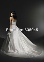 Vestido De Noiva 2014 Custom Made Sweetheart White Ivory Satin Pleat Beading Button A Line Wedding