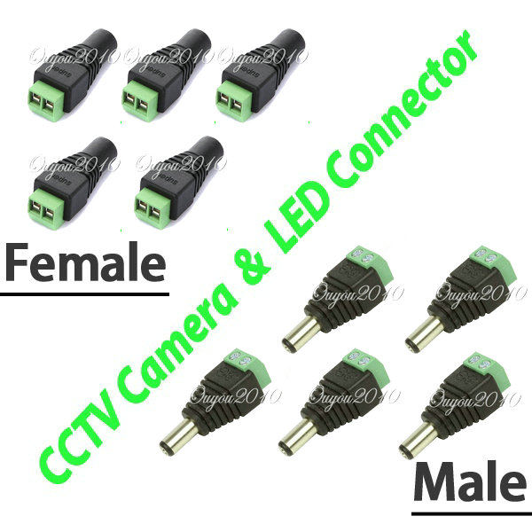 Hot venda 5 par masculino + feminino 2.1 mm x 5.5 mm para DC Power Jack adaptador conector Plug para CCTV câmera frete grátis atacado