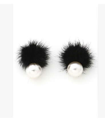 TE1216 2014 New fashion cute 9 color mink villus ball pearl stud brincos earrings for women
