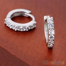 Hot Fashion Jewelry White Topaz Gemstones Crystal 925 Sterling Silver Hoop Earrings