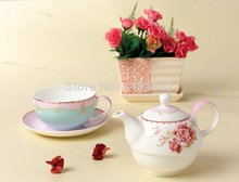 Gift Set Creative Bone China Ceramic Rose Pattern Tea and Coffee Set with Gold Inlay Edge