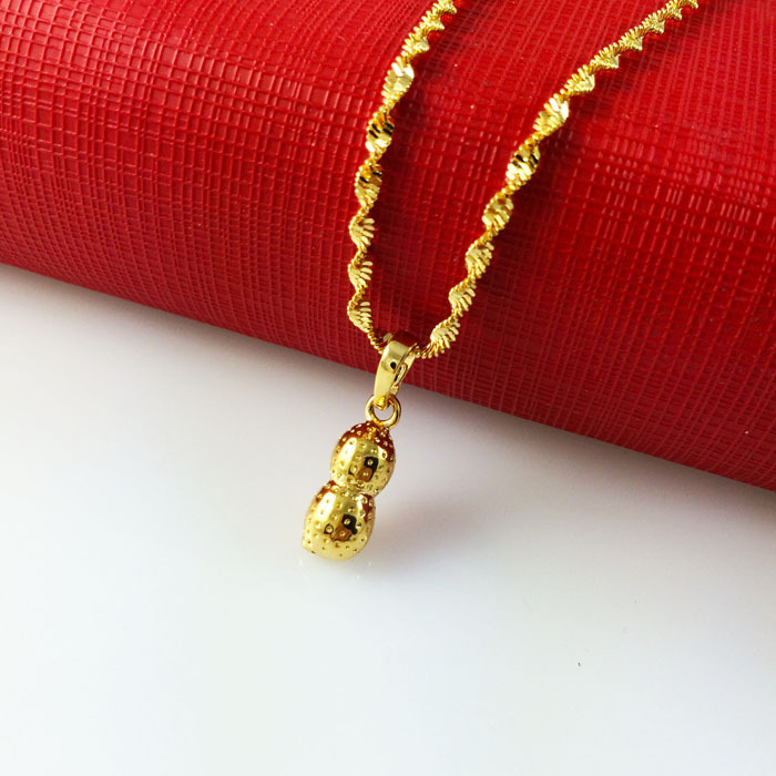 Fashion 24k Gold Fine Peanut Pendant NecklacesTwisted Chain Free shipping Top Quality Chrismas Women s Jewlery