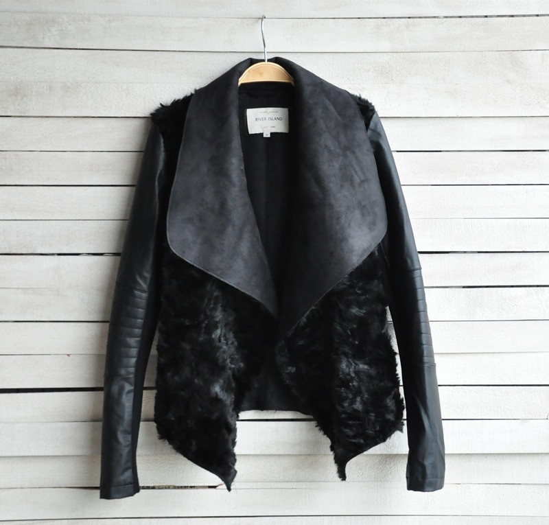 Spring & winter 2014 Hot Sell New European and American Fashion Women Fur Coat Slim Short PU Leather Jacket Women Black