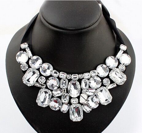Gypsy boho jewelry black acrylic ribbon slipknot false collar big necklace women maxi colar de pedras