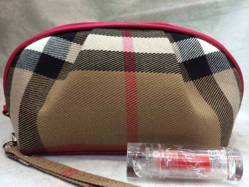 2014 new fashion women travel cosmetic toiletry makeup bag plaid casuel handbag organizer pouch purse
