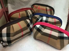 2014 new fashion women travel cosmetic toiletry makeup bag plaid casuel handbag organizer pouch purse