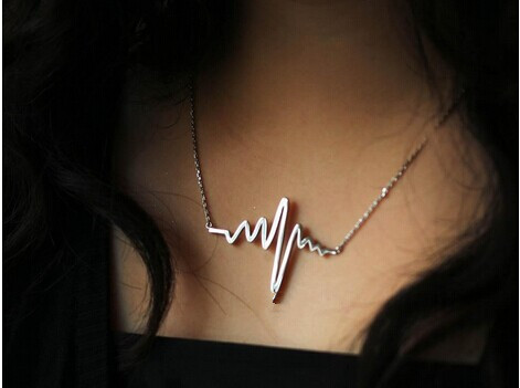 New fashion jewelry The unique design electrocardiogram charm pendant necklace for lovers mix color N1536