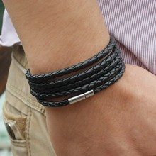New Style! 2015, Latest Popular 5 Laps Leather Bracelet, Men Charm Vintage Black Bracelet, Free Shipping!10 Color Choose
