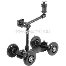 2in1 Portable Micro Camera Dolly Car with Black Wheels + 11″ Magic Arm for Photo Studio