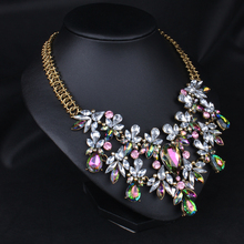 Colorful Crystal Necklace Fashion Statement Necklace Choker Necklace Wholesale High Quality Flowers Necklace Chunky Jewelry