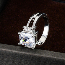 Elegant Luxury Crystal Ring Geometry Rectangle Gem CZ Zircon Plated Platinum Ring Engagement Fine Jewelry Women