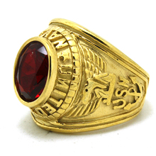 316L Stainless Steel Cool Punk Gothic USA Navy Golden Big Ruby CZ Newest Ring