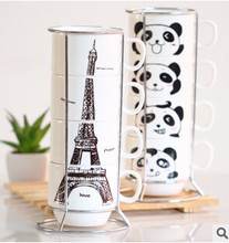 Zakka Eiffel Tower Four Pieces Set Cup with Iron Shelf Hob Coffee Milk Cup Set Tea Set Cup Creative Gift Mugs Christmas gift