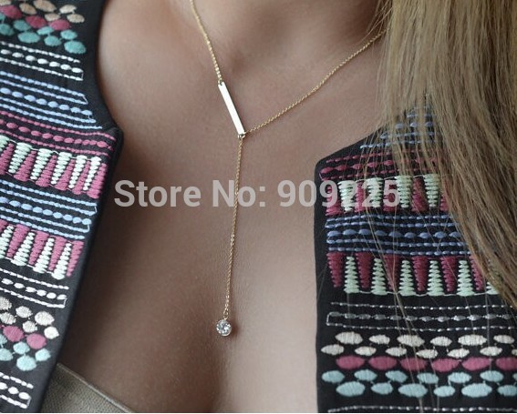 Elegant Gold Plated Chain Simple Crystal Tassel Women Fashion Short Necklaces Unique Jewelry for Women 2014