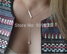 Elegant Gold Plated Chain Simple Crystal Tassel Women Fashion Short Necklaces.Unique Jewelry for Women 2014 Accessories Gift