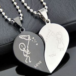 Hot Fashion Jewelry Stainless Steel Love Heart Shaped Couple Lovers Pendant Necklace Women For Sale