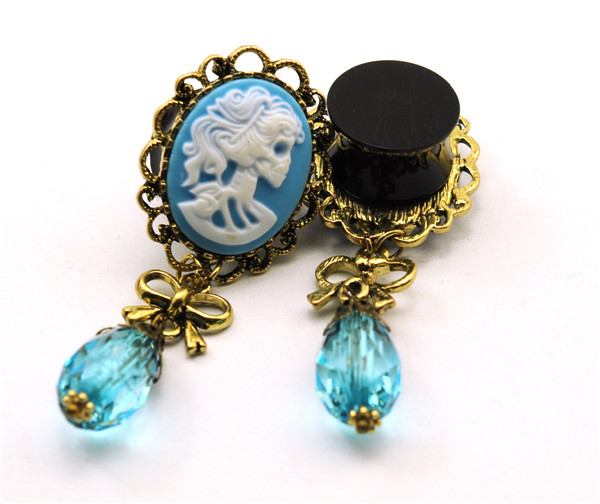 Latest Mixed 11 size 1 pair blue Skull beauty Crystal Pendants Ear gauges plugs and Tunnels