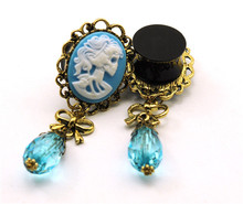 Latest Mixed 11 size 1 pair blue Skull beauty Crystal Pendants Ear gauges plugs and Tunnels piercing body jewelry  EK194