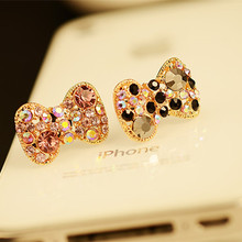 HOT SALE 3.5mm Crystal Rhinestones Cellphone Charms Earphone Audio Headphone Anti Jack Bow Dust Plug Phone A122