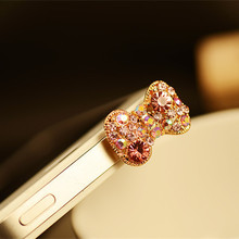 HOT SALE 3 5mm Crystal Rhinestones Cellphone Charms Earphone Audio Headphone Anti Jack Bow Dust Plug