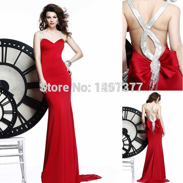 Custom Made Red Prom Dress Long Fitted Chiffon Evening Dress Criss ...