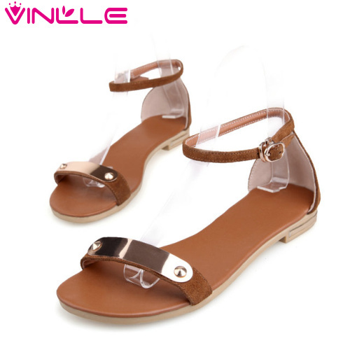 VINLLE 2015 fashion Genuine Leather Women's Sandals shoes Summer flats ...
