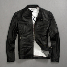 2014 New Genuine Leather Jacket Men Real Genuine Sheepskin Brand Black Male Motocycle Bike Leather Jacket Winter Coat Men