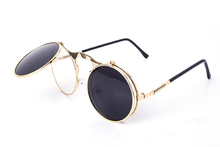 Retro Steampunk Sunglasses Round Style Metal Frame Women Men 2015 Fashion Vintage Flip Sun Glasses Brand Oculos De Sol Feminino