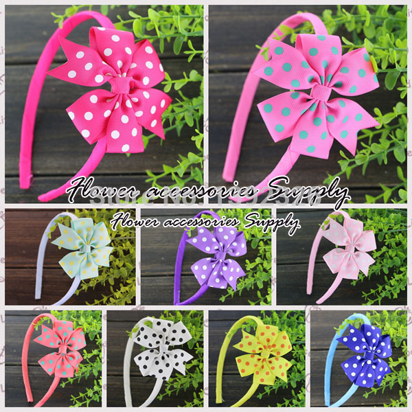 Free Shipping20pcs lot 3 Polka Dots Grosgrain Ribbon Bows Printed Hair Bow With Grosgrain Headband Baby