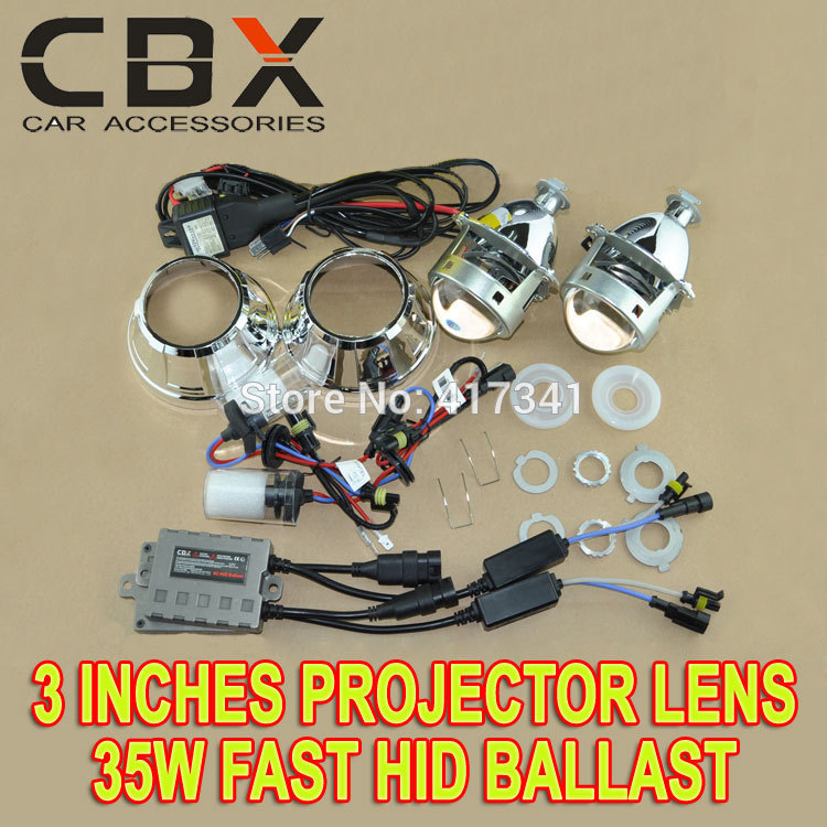 2014 New 3 Inches Metal Bracket HID Bi Xenon Projector Lens Kit 35W Using H1 xenon