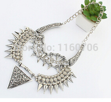 Silver Statement Jewelry Pendant Necklace Punk Alloy Exaggerated Spike Steampunk Necklace New 2015 Fashion Bijoux Women