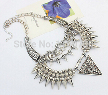 Silver Statement Jewelry Pendant Necklace Punk Alloy Exaggerated Spike Steampunk Necklace New 2015 Fashion Bijoux Women