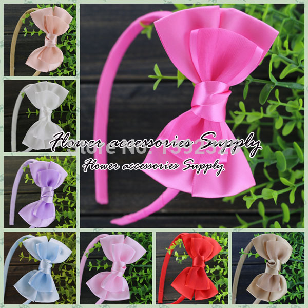Free Shipping 20pcs lot 4 2 Korean Ribbon Hair Bows With Grosgrain Hairband Baby Headband Boutique