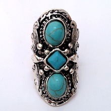 natural turquoise stone top-quality  antique vintage silver Gothic carved tribal lady’s open Ring