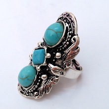 natural turquoise stone top quality antique vintage silver Gothic carved tribal lady s open Ring 