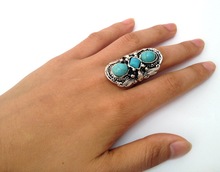 natural turquoise stone top quality antique vintage silver Gothic carved tribal lady s open Ring 