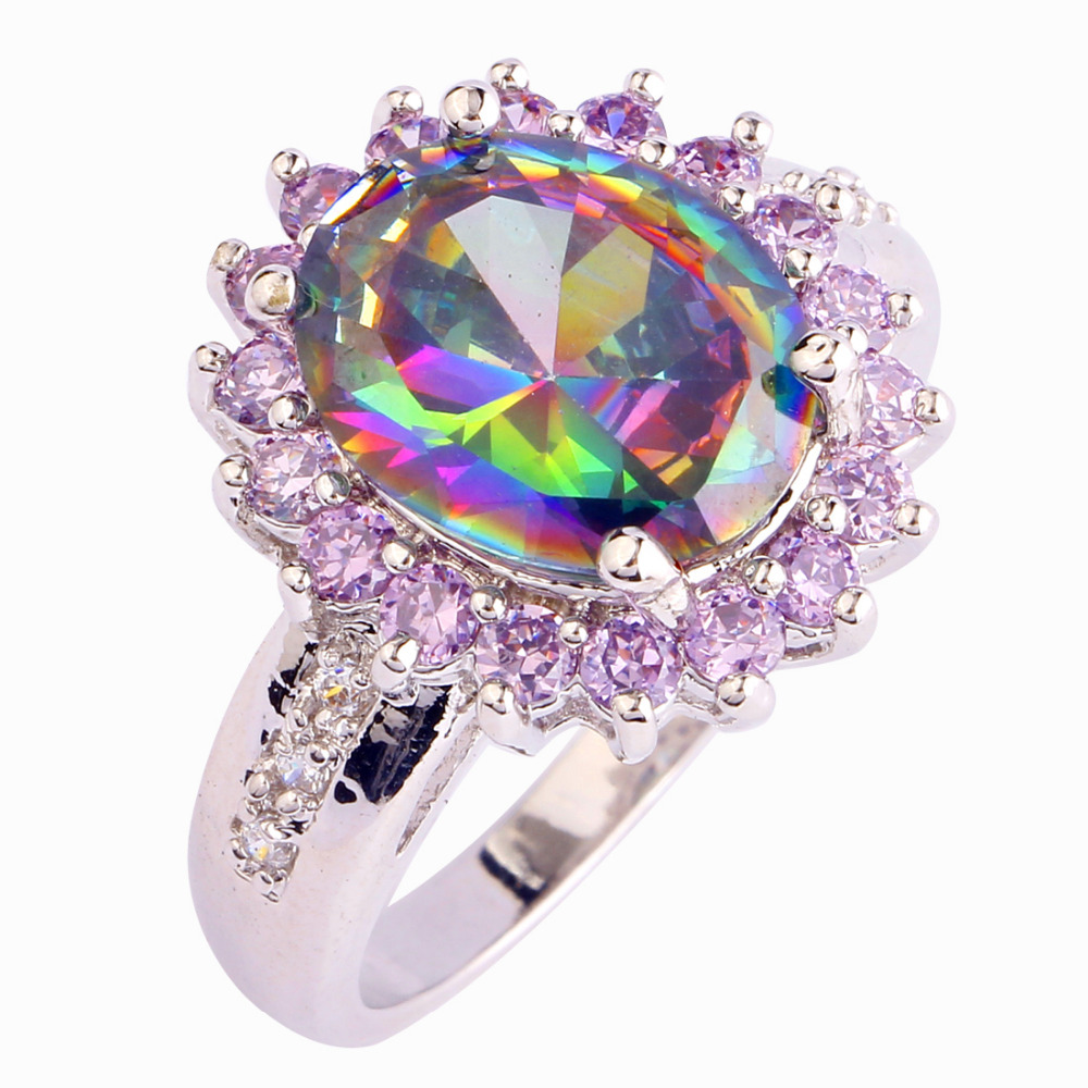 Mysterious Rainbow Topaz 925 Silver Ring Size 6 7 8 9 10 New Fashion Design Jewelry