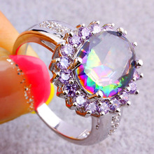 Mysterious Rainbow Topaz 925 Silver Ring Size 6 7 8 9 10 New Fashion Design Jewelry