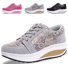 Hot Selling Fashion Spring Autumn Flower Print Leather Platform Sport Shoes Woman Swing Shoes Sneakers Women