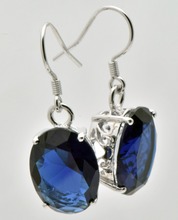 Free shipping 100% natural!The real natural sapphire earrings 18 k white gold engagement ms marriage commitment of love