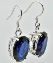 Free shipping 100 natural The real natural sapphire earrings 18 k white gold engagement ms marriage