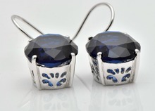 Free shipping 100 natural The real natural sapphire earrings 18 k white gold engagement ms marriage