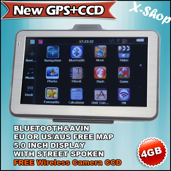 X SHOP New GPS CCD Gps navigator 5 inch Bluetooth 128MB RAM 4GB MAP Wireless camera