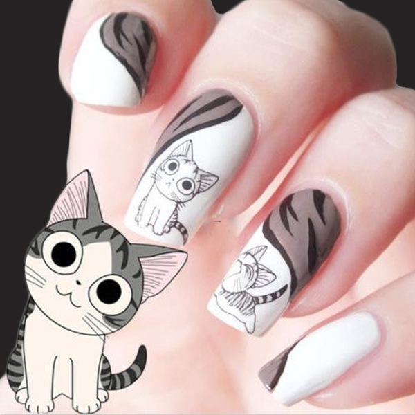 1Set 2Sheets Cute Cat Water Transfer Nail Art 3D Sticker Black Silver Cat Paws Beauty Nail