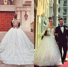 Real Photo Wedding Dresses 2014 Free Shipping Gorgeous Ball Gown White Lace Wedding Dresses with Long