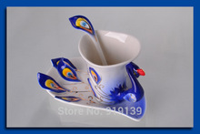 Wholesale Retail Sale Price Tea Coffe Cup Colorful Peacock Art Bottle Pottery 200ml Drinking Set Free