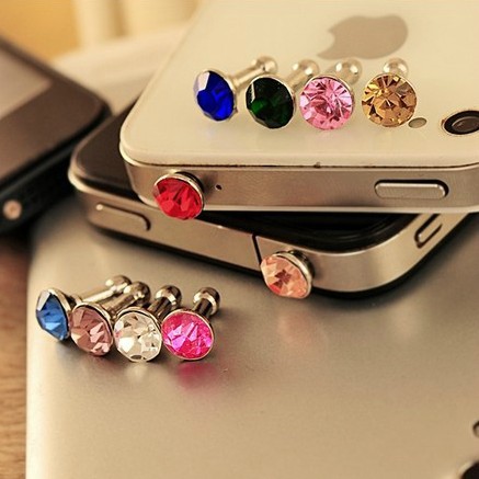 Mixed Color Diamond Rhinestone Dust Plug Earphone Plug For iPhone 6 Samsung HTC iPad Mobile Phone